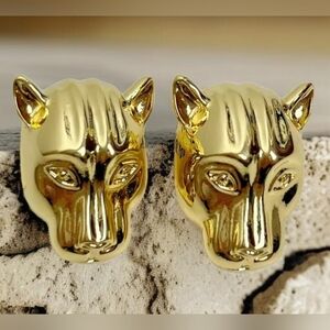 Chunky Gold Plated Oversized Panther Head Earrings